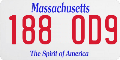 MA license plate 188OD9