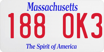 MA license plate 188OK3