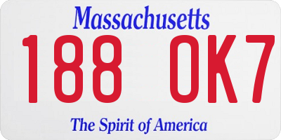 MA license plate 188OK7