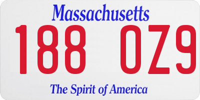 MA license plate 188OZ9