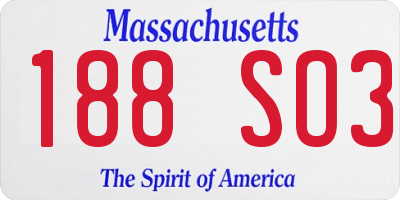 MA license plate 188SO3