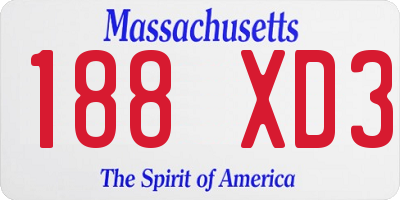 MA license plate 188XD3