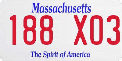 MA license plate 188XO3