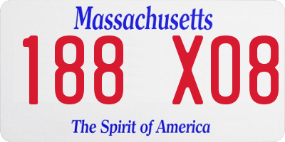 MA license plate 188XO8