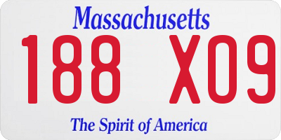 MA license plate 188XO9