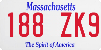 MA license plate 188ZK9