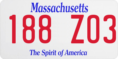 MA license plate 188ZO3
