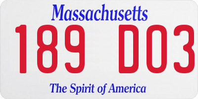 MA license plate 189DO3