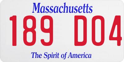 MA license plate 189DO4