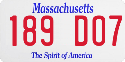MA license plate 189DO7