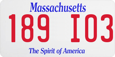 MA license plate 189IO3