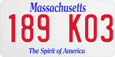 MA license plate 189KO3