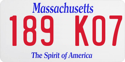 MA license plate 189KO7