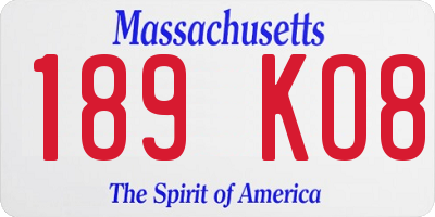 MA license plate 189KO8