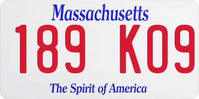 MA license plate 189KO9