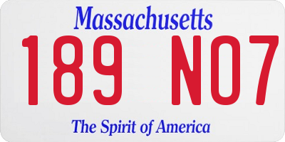 MA license plate 189NO7