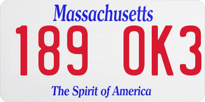 MA license plate 189OK3