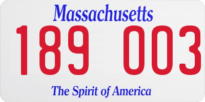 MA license plate 189OO3