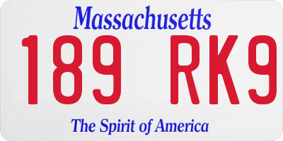 MA license plate 189RK9