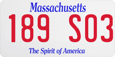 MA license plate 189SO3