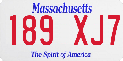 MA license plate 189XJ7