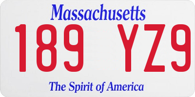 MA license plate 189YZ9