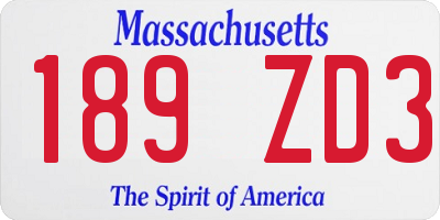 MA license plate 189ZD3