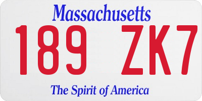 MA license plate 189ZK7