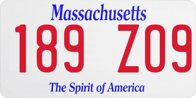 MA license plate 189ZO9
