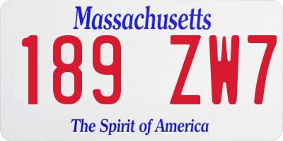 MA license plate 189ZW7