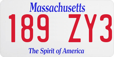 MA license plate 189ZY3