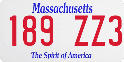 MA license plate 189ZZ3