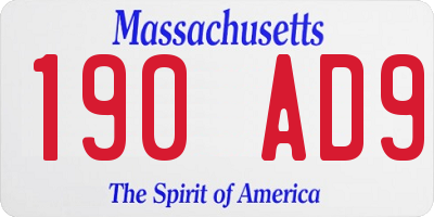 MA license plate 190AD9