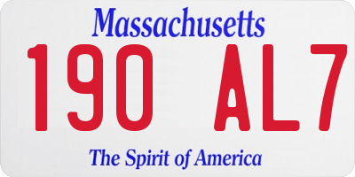 MA license plate 190AL7
