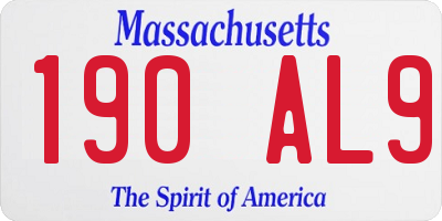 MA license plate 190AL9