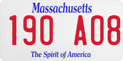 MA license plate 190AO8