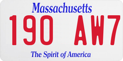 MA license plate 190AW7