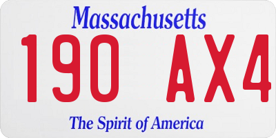 MA license plate 190AX4