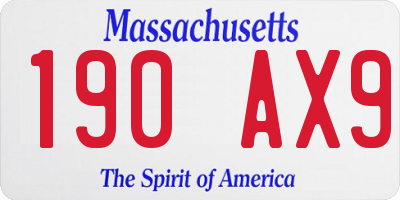 MA license plate 190AX9