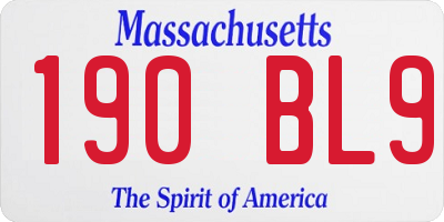 MA license plate 190BL9