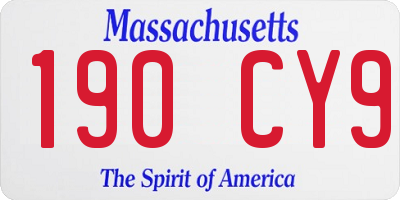 MA license plate 190CY9