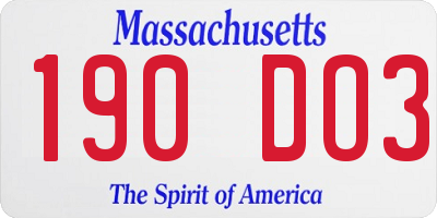 MA license plate 190DO3