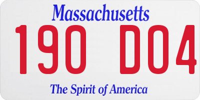 MA license plate 190DO4