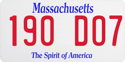 MA license plate 190DO7