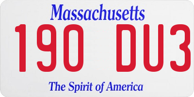 MA license plate 190DU3