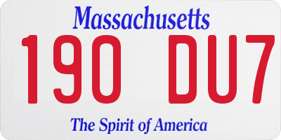 MA license plate 190DU7