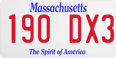 MA license plate 190DX3