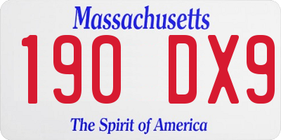 MA license plate 190DX9