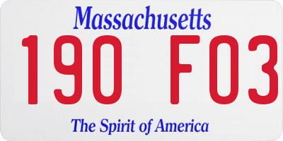 MA license plate 190FO3
