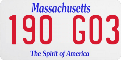 MA license plate 190GO3